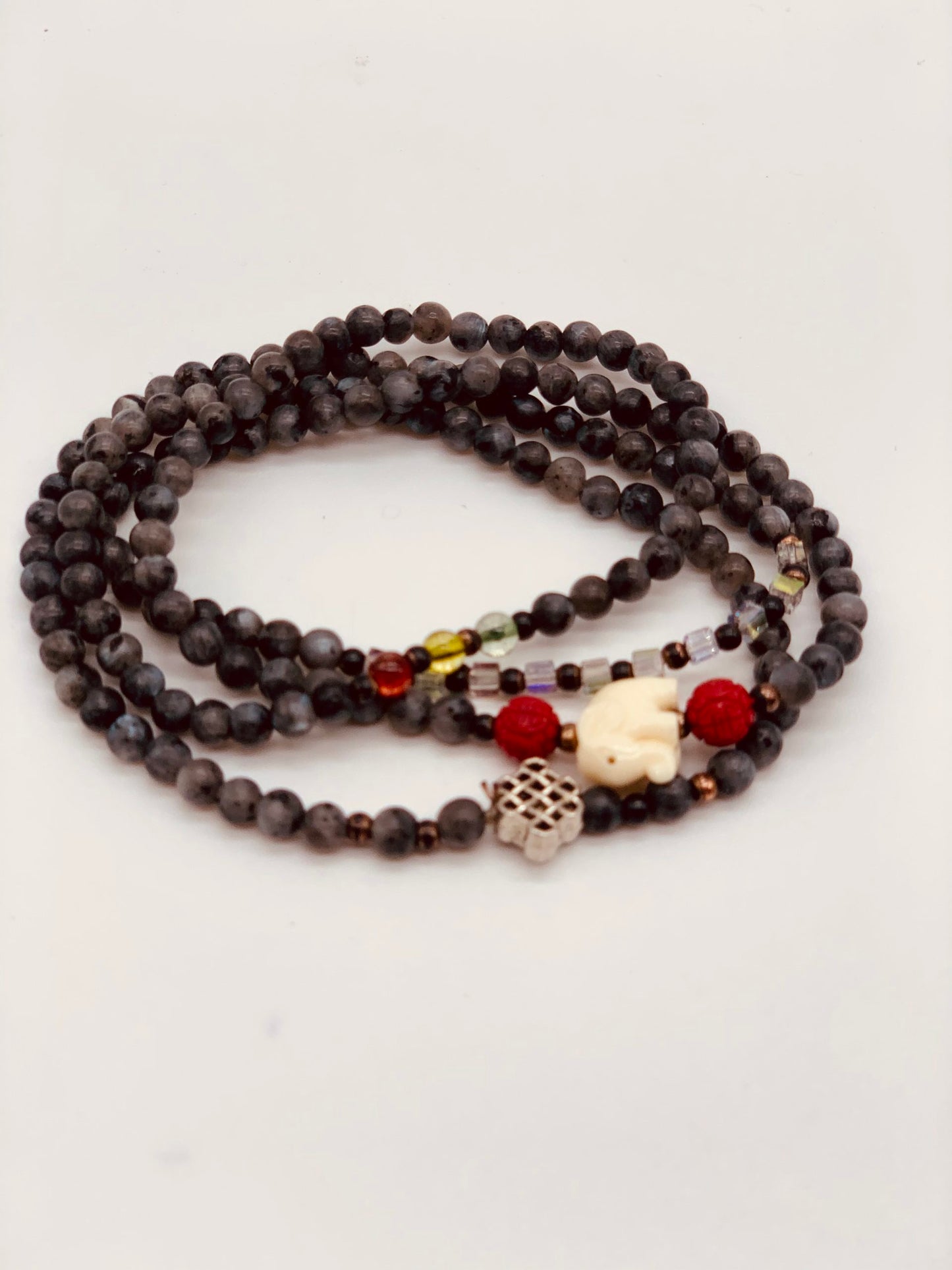 4 Wrap Elephant Charcoal Bracelet