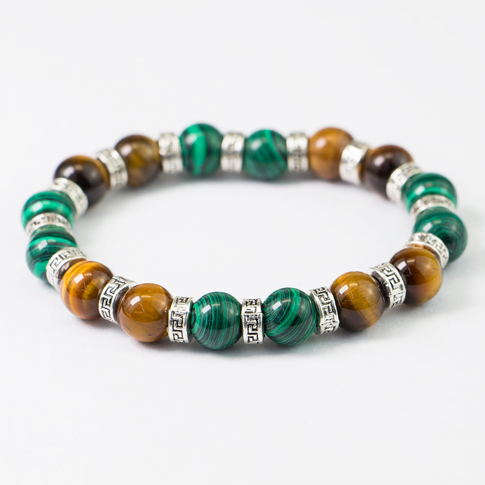 10mm Tiger Eye - Malachite Stretch Bracelet