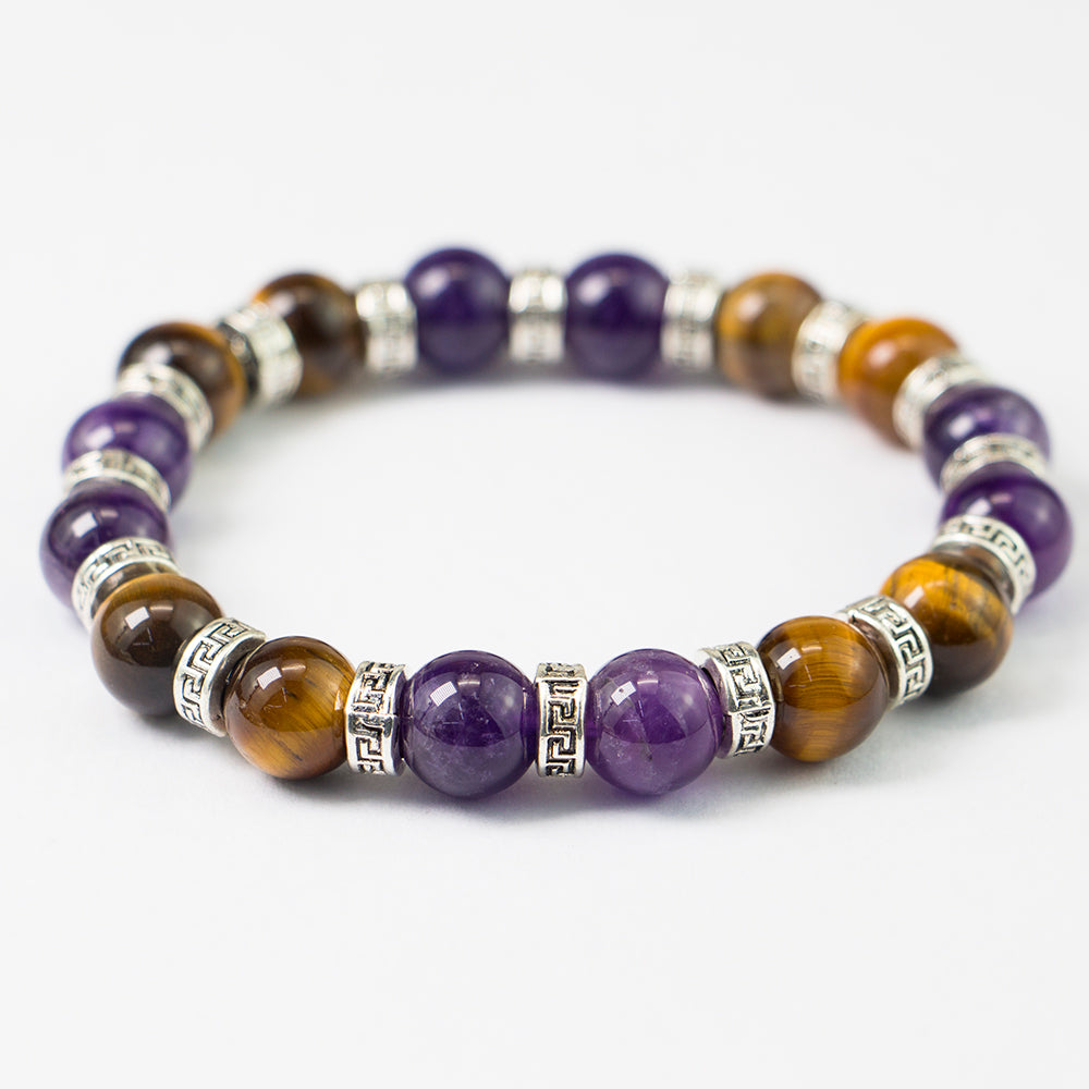10mm Tiger Eye - Amethyst Stretch Bracelet