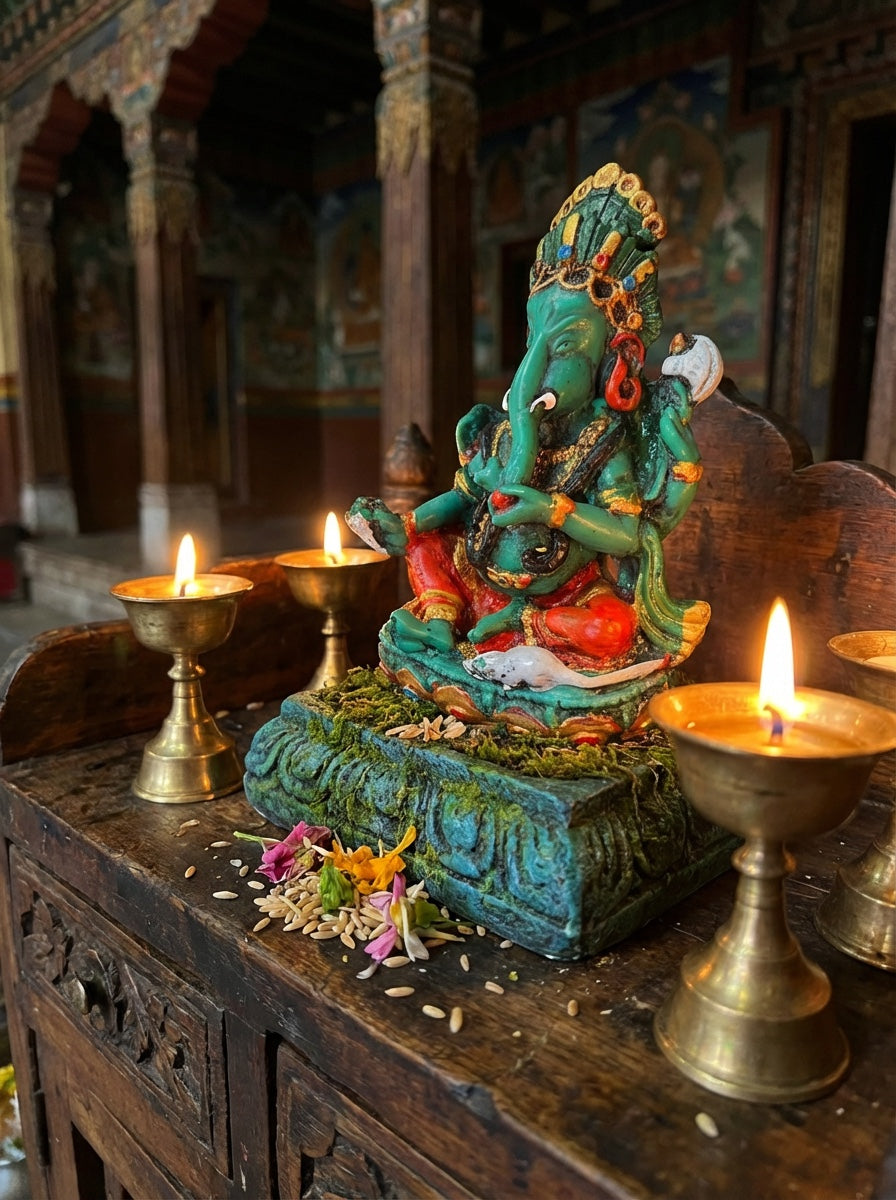 Green Multicolored Resin Ganesh