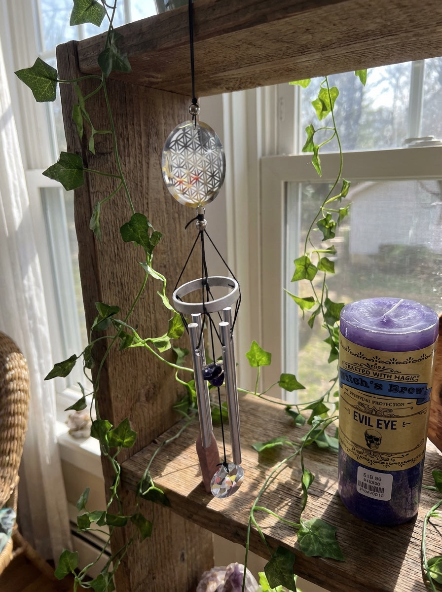 Flower of life Sun catcher small metal chime