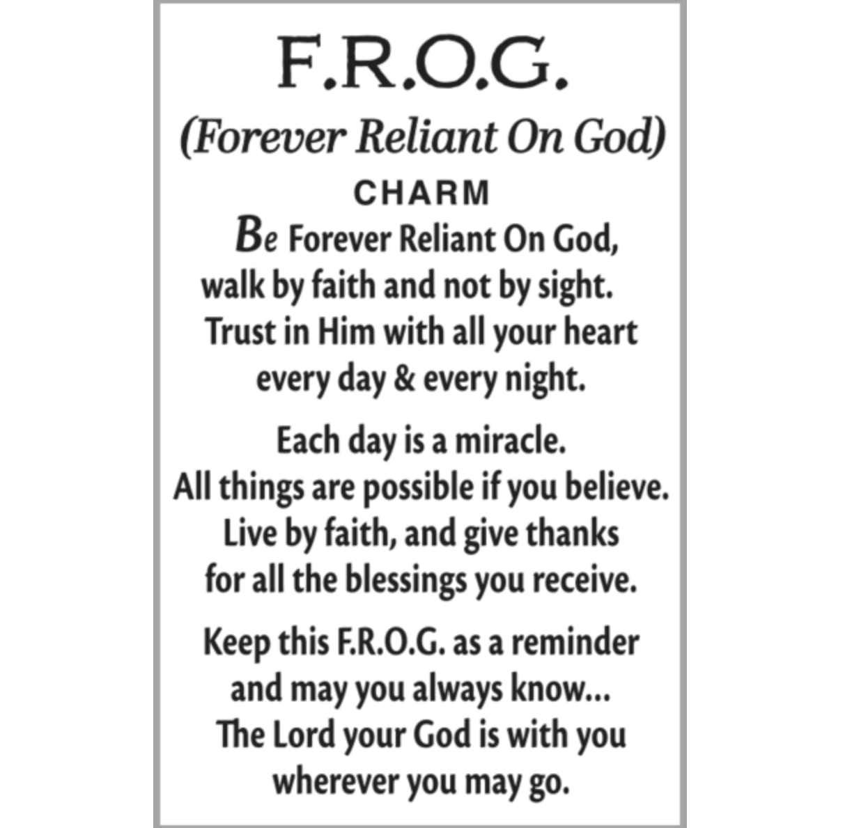 FROG Forever Reliant On God Charm (ER65761)