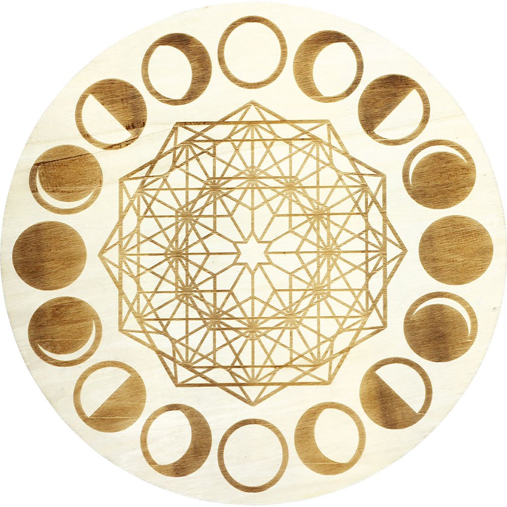 Moon Phases Wood Crystal Grid