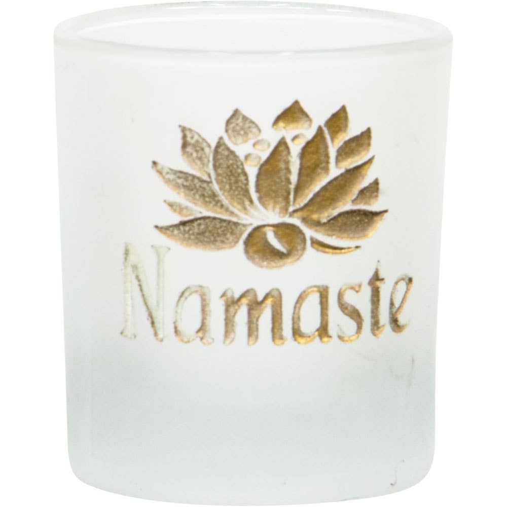 Etched Glass Votive Holder - Namaste Lotus