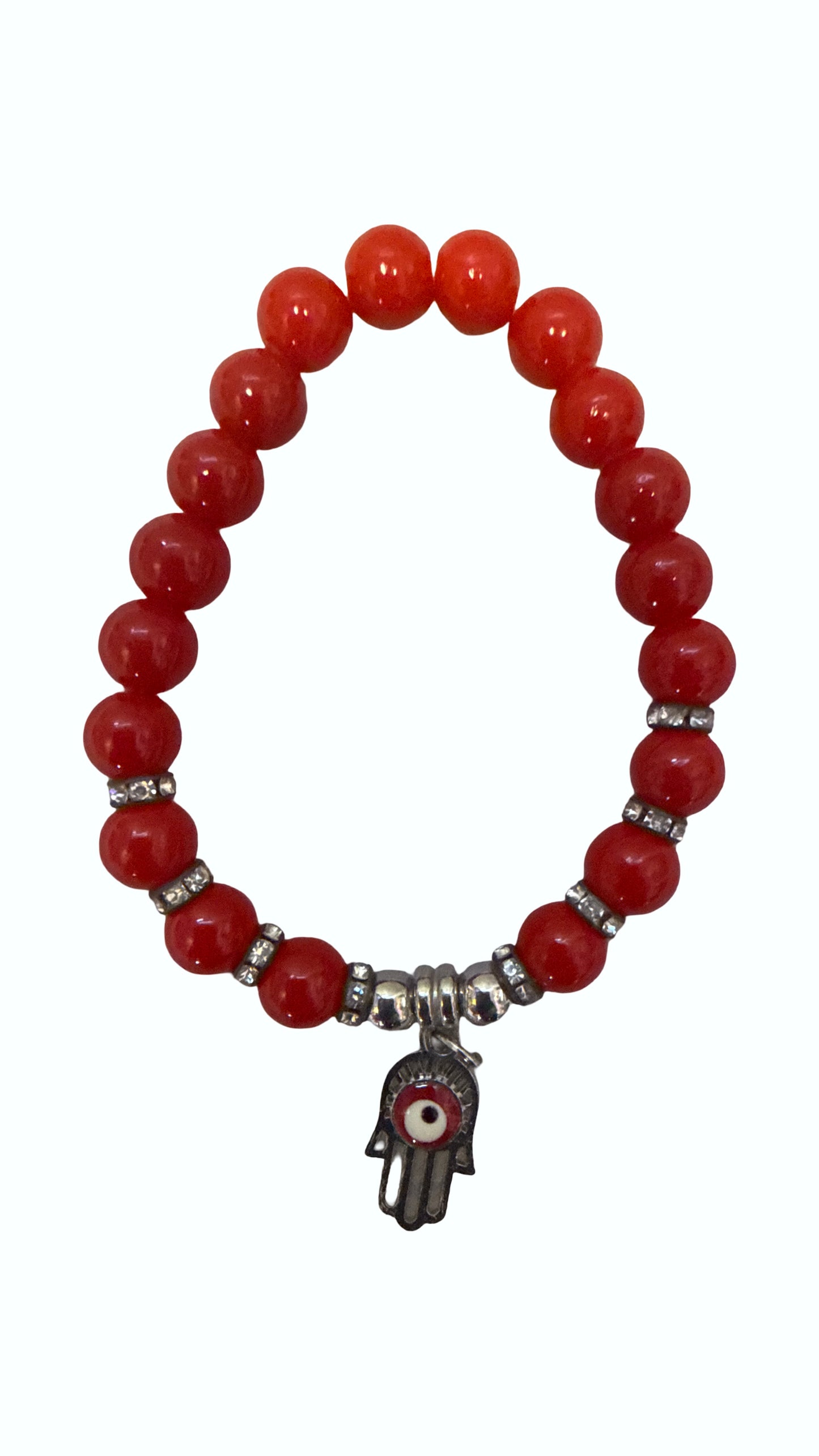 Red Beaded Stretch Hamsa - Reiki Charged Bracelet