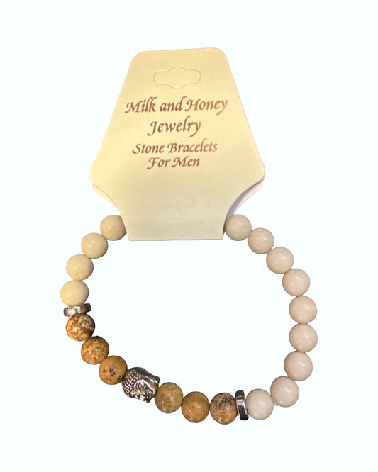 8MM FOSSIL STONE - PICTURE JAPSER BUDDHA MEN'S