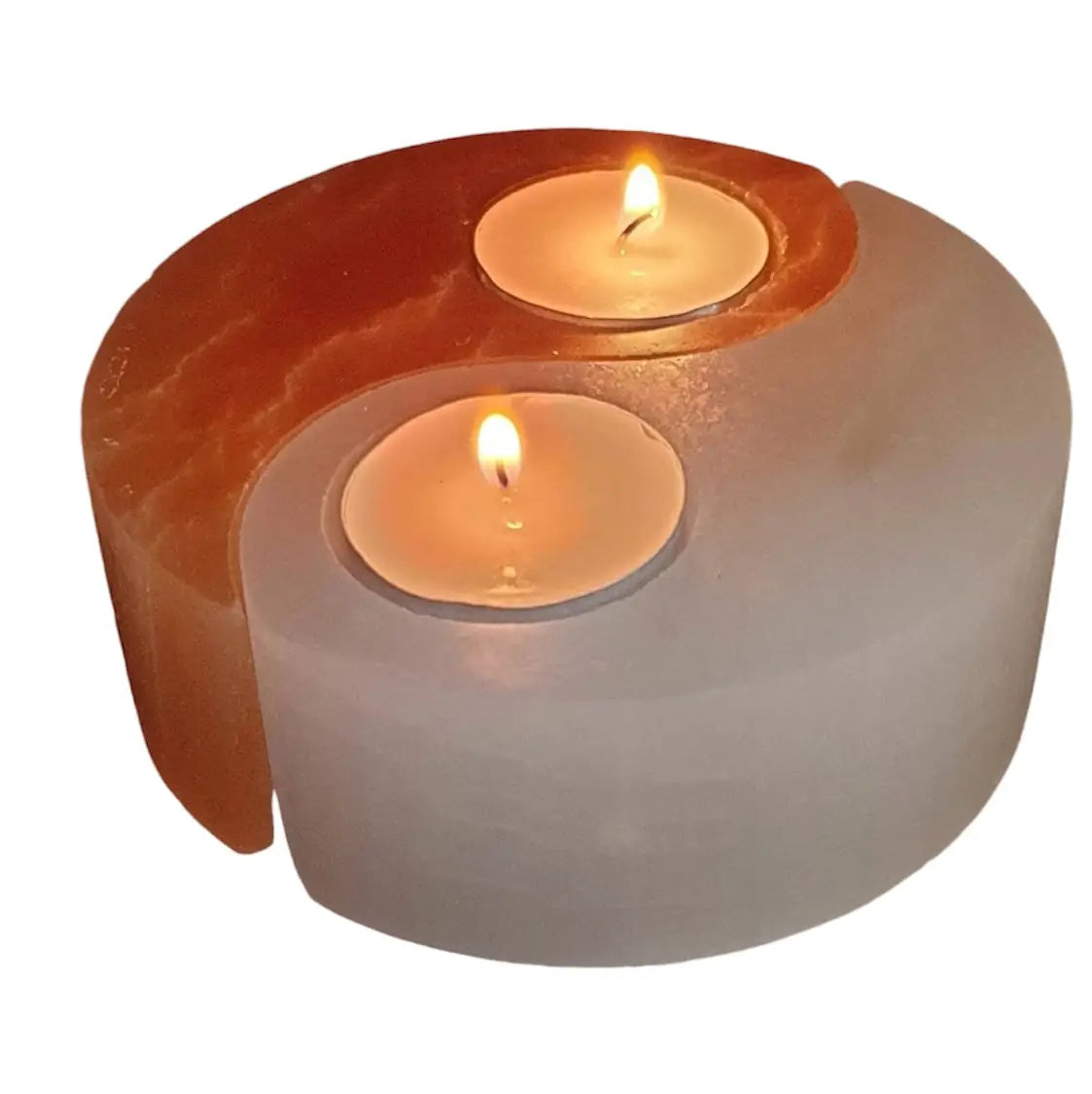 Selenite Candle Holder Yin  Yang