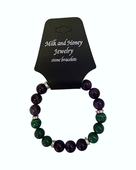 10mm Amethyst Malachite Stretch Braclet
