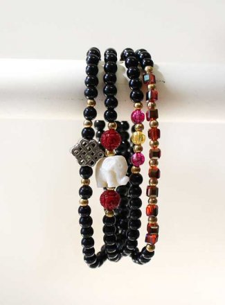 4 wrap Elephant Black Agate Bracelet