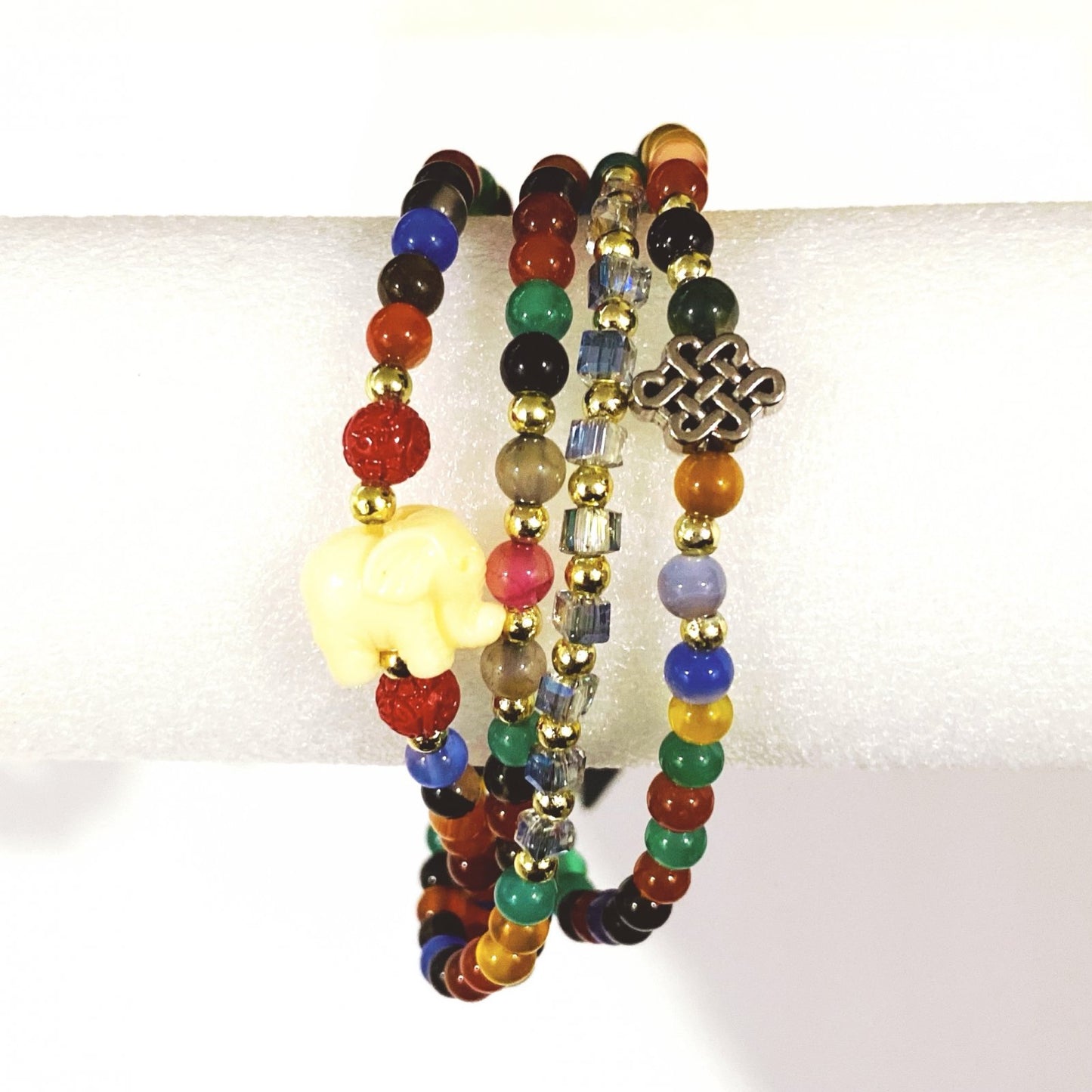 4 Wrap Elephant Multi Agate Bracelet