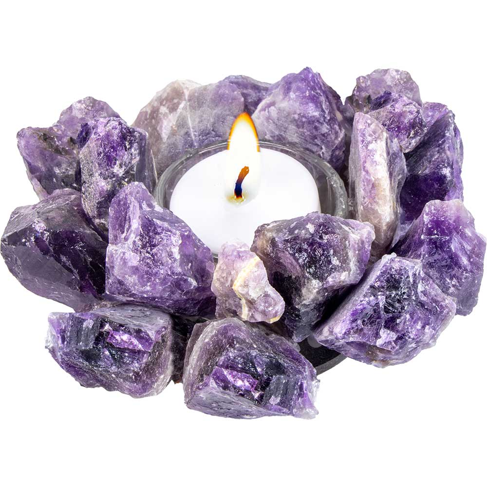 Gemstone T-Light Holder Cluster Points - Amethyst