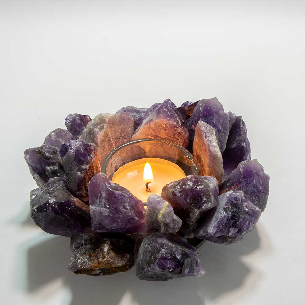 Gemstone T-Light Holder Cluster Points - Amethyst