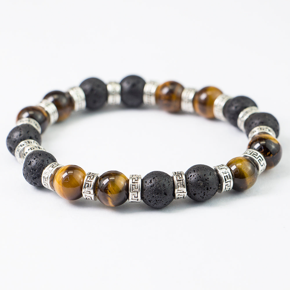 10mm Tiger Eye Lava Silver - Stretch Bracelets