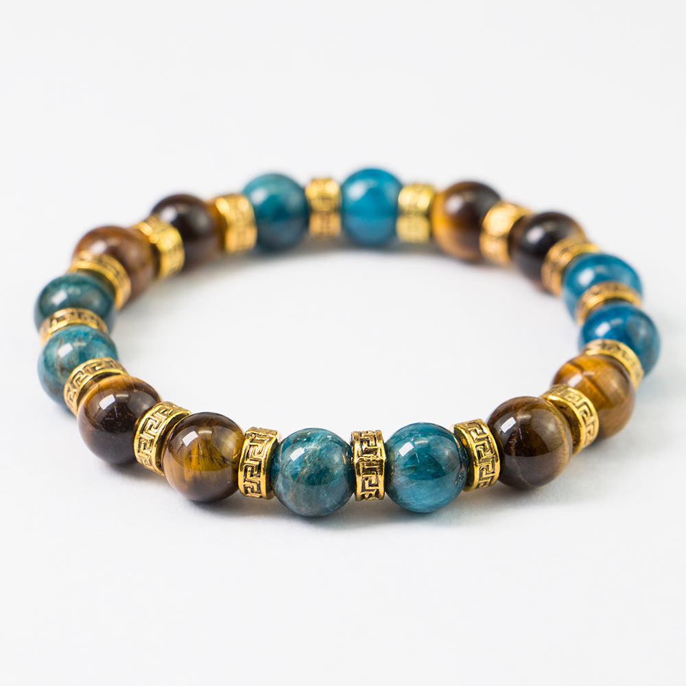 10mm Tiger Eye Apatite - Gold  Stretch Bracelet