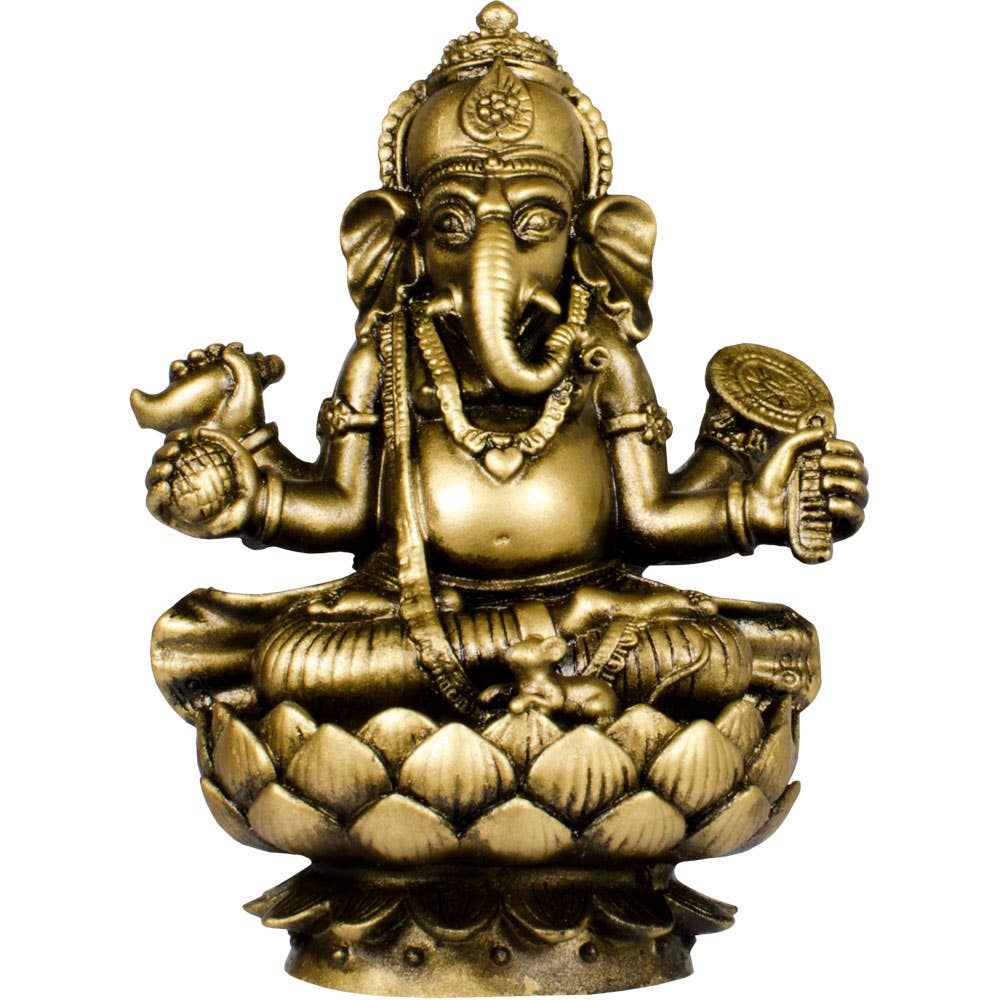 Polyresin Feng Shui Figurines Sitting Ganesha - Gold