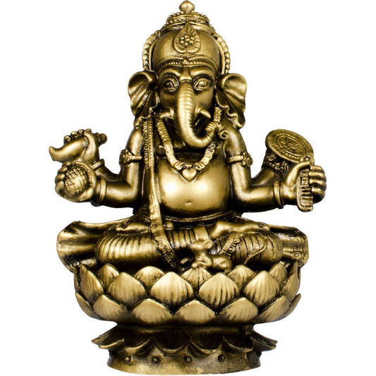 Polyresin Feng Shui Figurines Sitting Ganesha - Gold