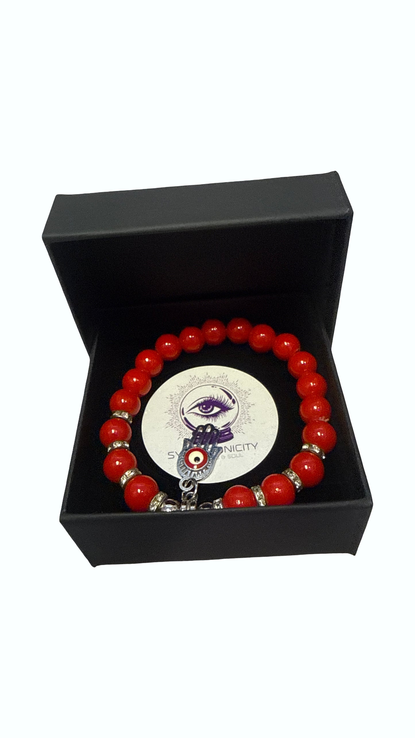 Red Beaded Stretch Hamsa - Reiki Charged Bracelet
