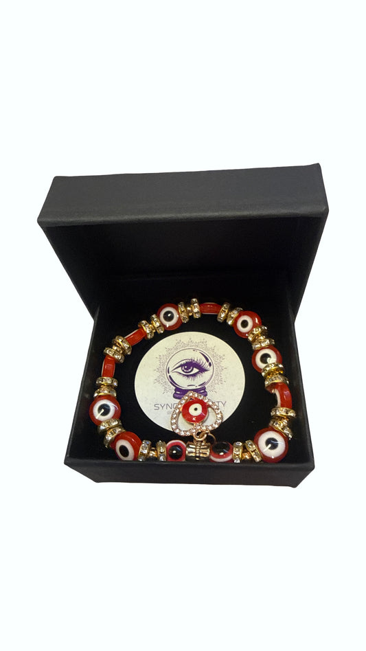 Red Beaded Stretch  Evil Eye - Reiki Charged Bracelet