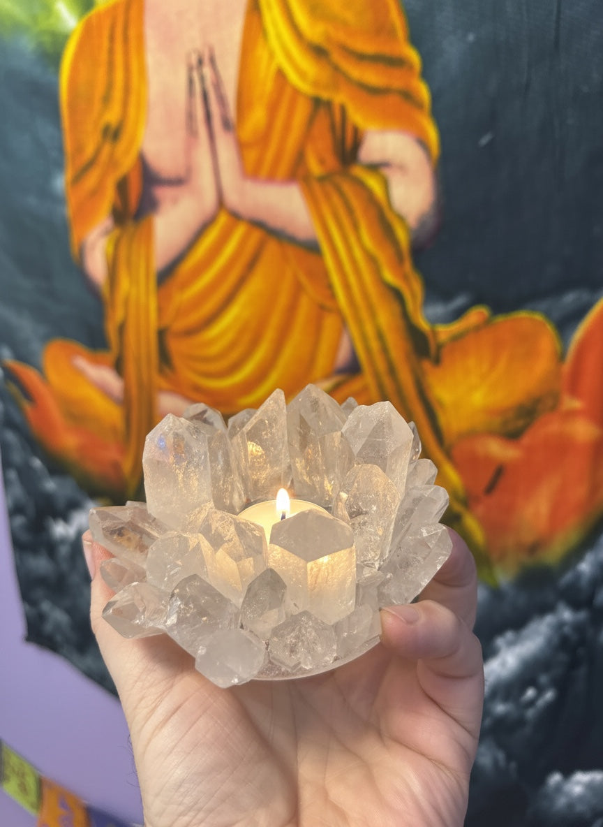 Lemurian Quartz Crystal Candle Holder