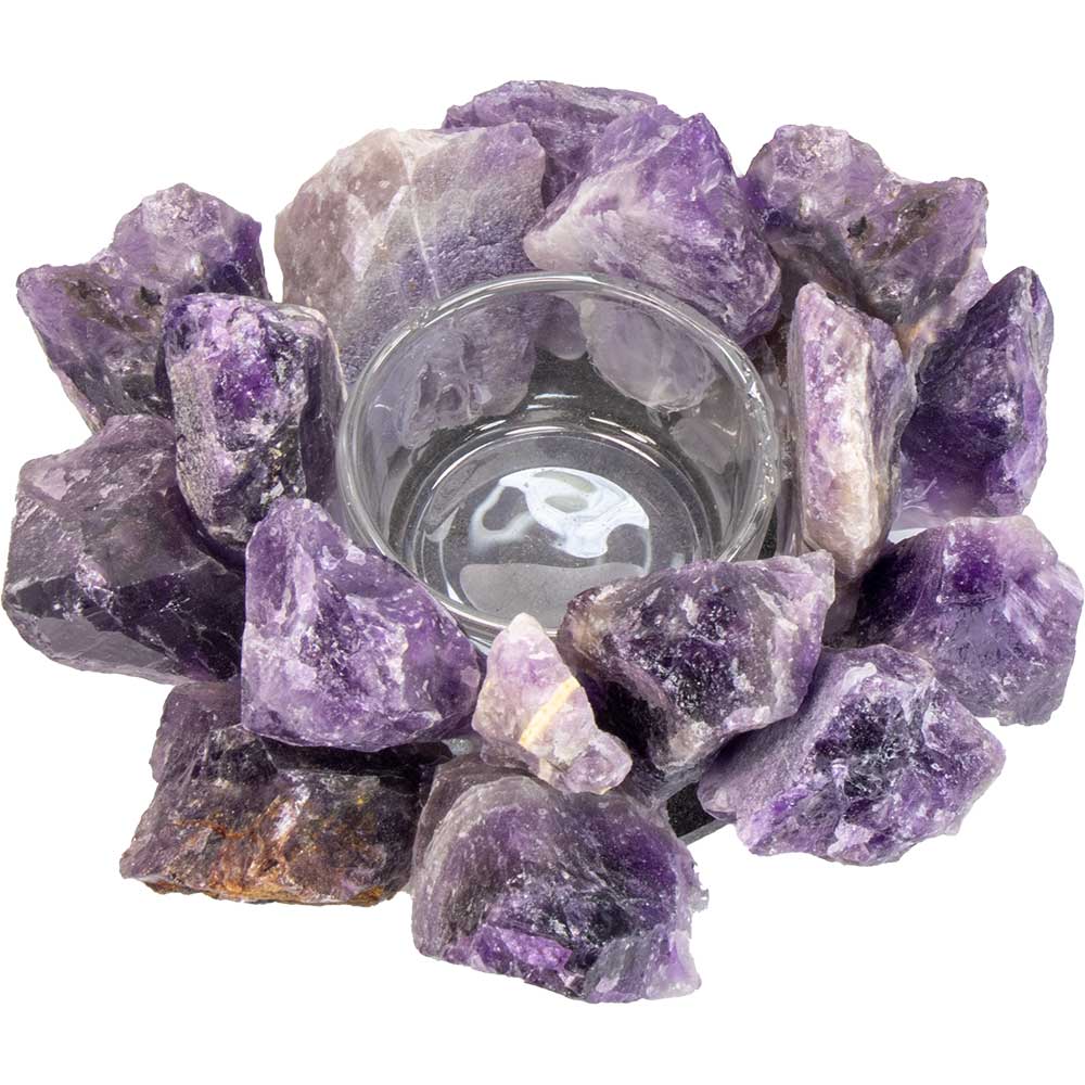 Gemstone T-Light Holder Cluster Points - Amethyst