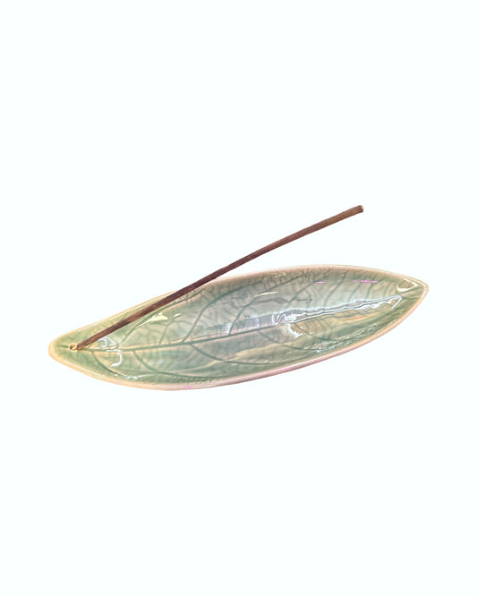 Ceramic Incense Holder - Green Avocado Leaf