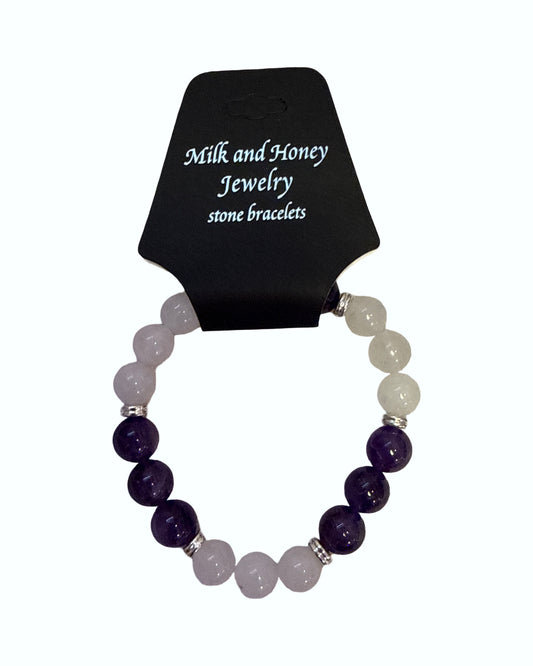 10mm Amethyst and White Jade Stretch Bracelet