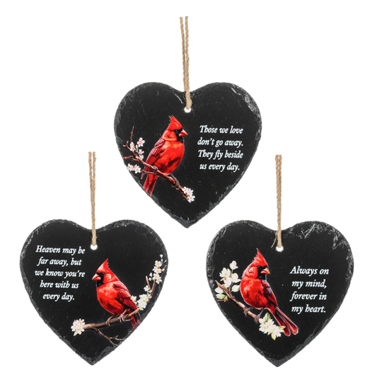 Cardinal Heart Ornament with Memorial Text