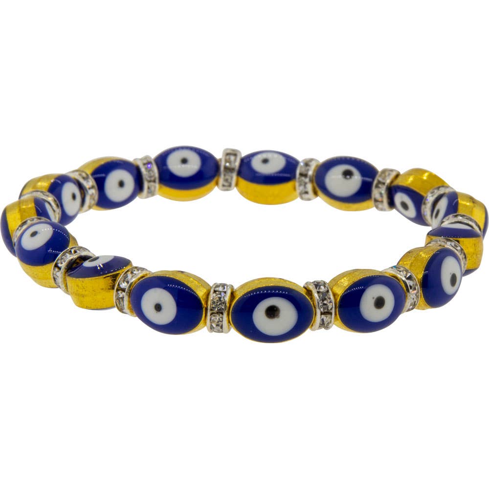 Glass Beads Elastic Bracelet Evil Eye Protection - Gold (Eac