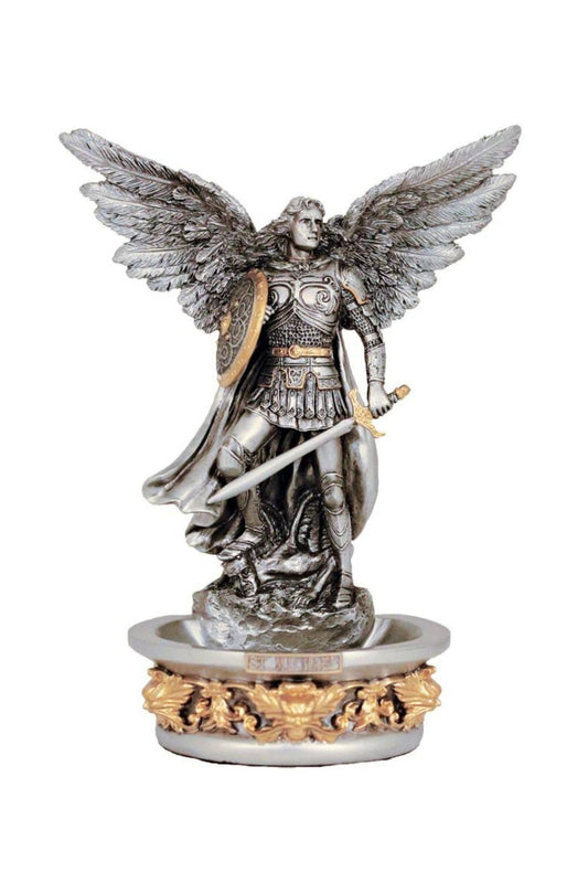 St. Michael Font Stands/Hangs in Pewter Style 7.25"