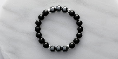 10MM Black Agate Hematite -Stretch Bracelet