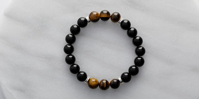 10mm Black Agate Tiger Eye - Stretch Bracelet