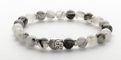 8MM BLK RUTILATED QUARTZ BUDDHA MENS
